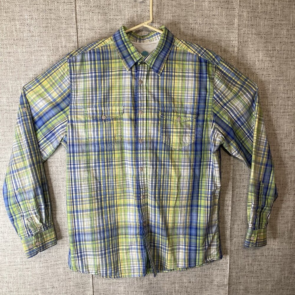 Ocean and Coast Shirt Mens L   Green Plaid Long Sleeve Beach Fishing Button Down